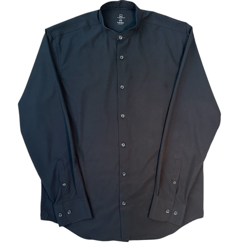 Michael Strahan Men's Black Button Up Dress Shirt Long Sleeve Neck 15.5